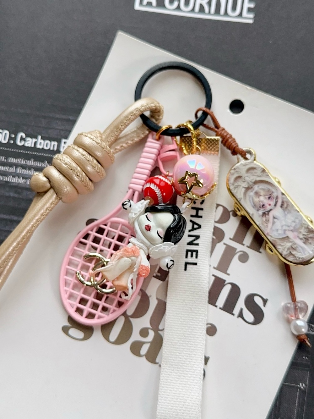Authentic CC Ribbon Pink Charm Keychain with character & Tennis Racket - Picture 3 of 3